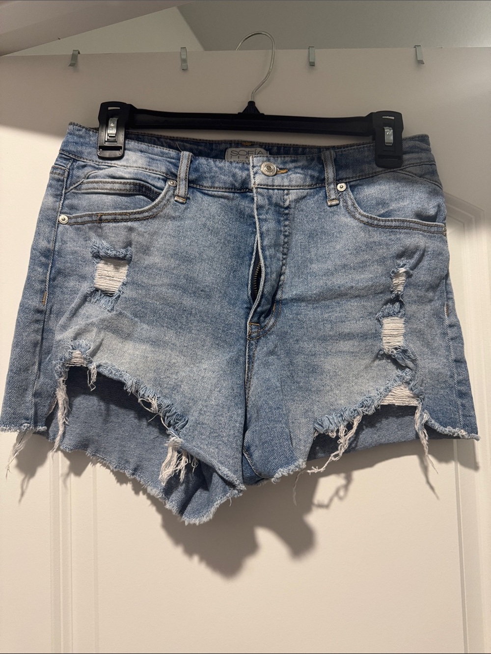 Sofia Vergara Light / Medium Blue Distressed Cut Off Denim Shorts - Women